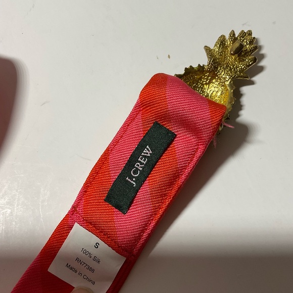 J. Crew 100% silk pink and red ribbon belt with metal pineapple buckle 37 inch - Picture 2 of 8